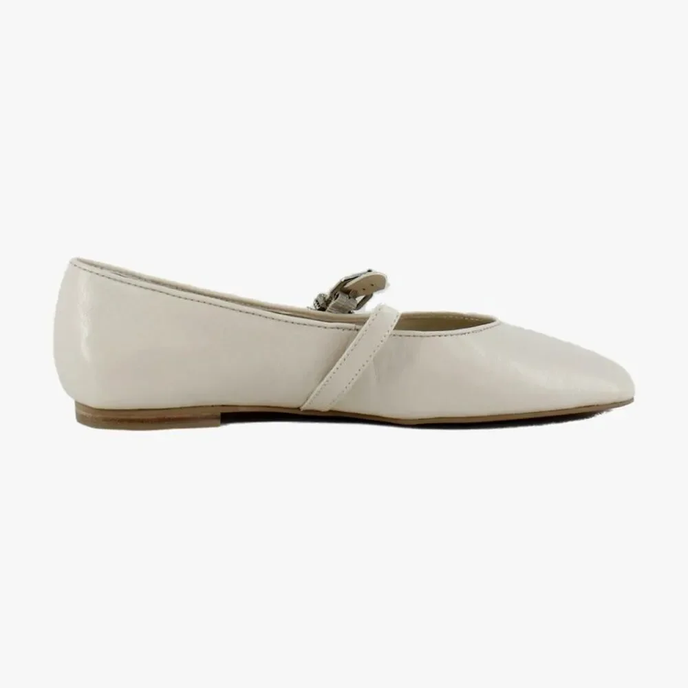 Dolce Vita Ivory Leather Mary Jane Flats with Silver Buckle
